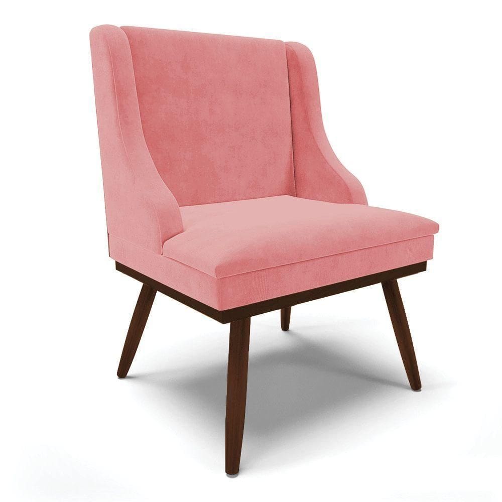 Cadeira De Jantar Liz Suede Base Fixa Madeira Pés Palito Tabaco - D`rossi Cor Rose