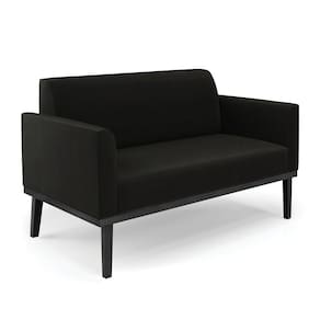 Sofá Namoradeira Base De Madeira Fixa Preto Marisa Suede Preto D03 - D`Rossi