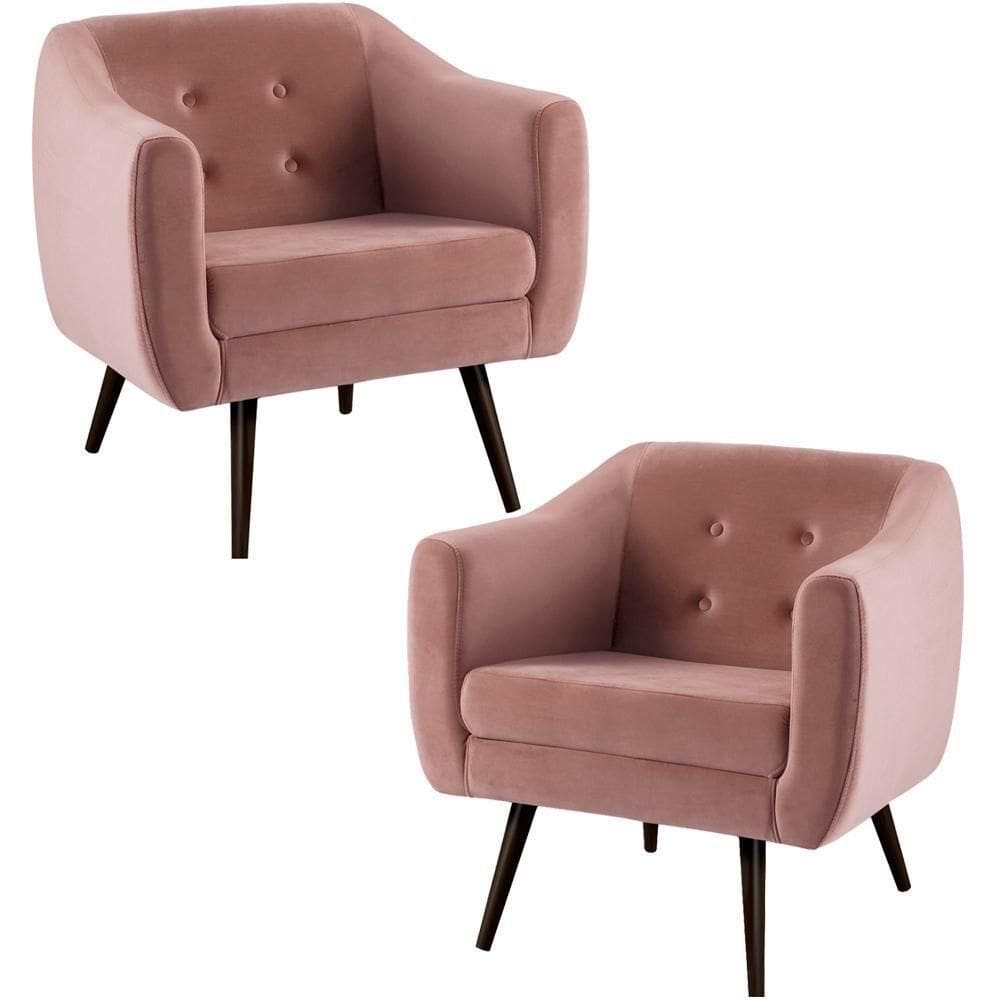 Kit 2 Poltronas Decorativas Base Tabaco 7015 Veludo Rosa Dmobiliario Rosa