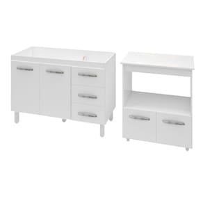 Armário Gabinete Pia De 120 Cm Bianca Com Balcão Multiuso Micro-ondas Forno Elétrico ângela Branco