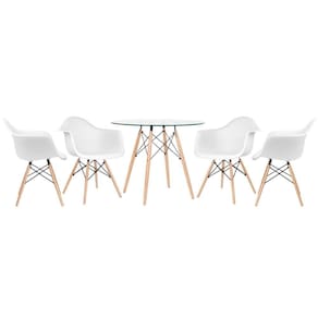Mesa Redonda Tampo De Vidro 90 Cm + 4 Cadeiras Branco