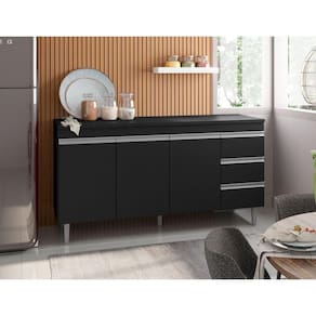 Balcão Gabinete Para Cozinha Andréia Com 160 Cm Preto Fosco