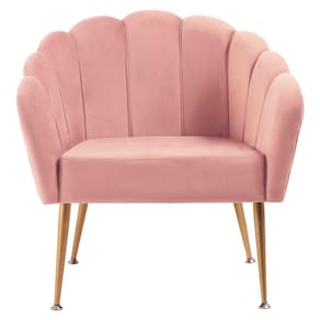 Poltrona Decorativa Pes Aço Dourado 7049 Veludo Rosa Dmobiliario Rosa