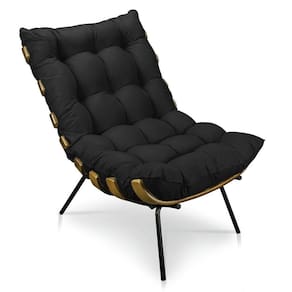 Poltrona Costela Veludo Preto Base Metálica Pallazio