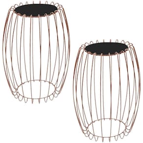 Kit Mesa Apoio Lateral 43 Cm Tampo Vidro Preto Base Metal Cobre Nacc Preto Cobre