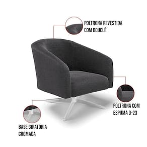 Kit 2 Poltronas Giratória Stella Bouclê Grafite Base Cromada - D`rossi