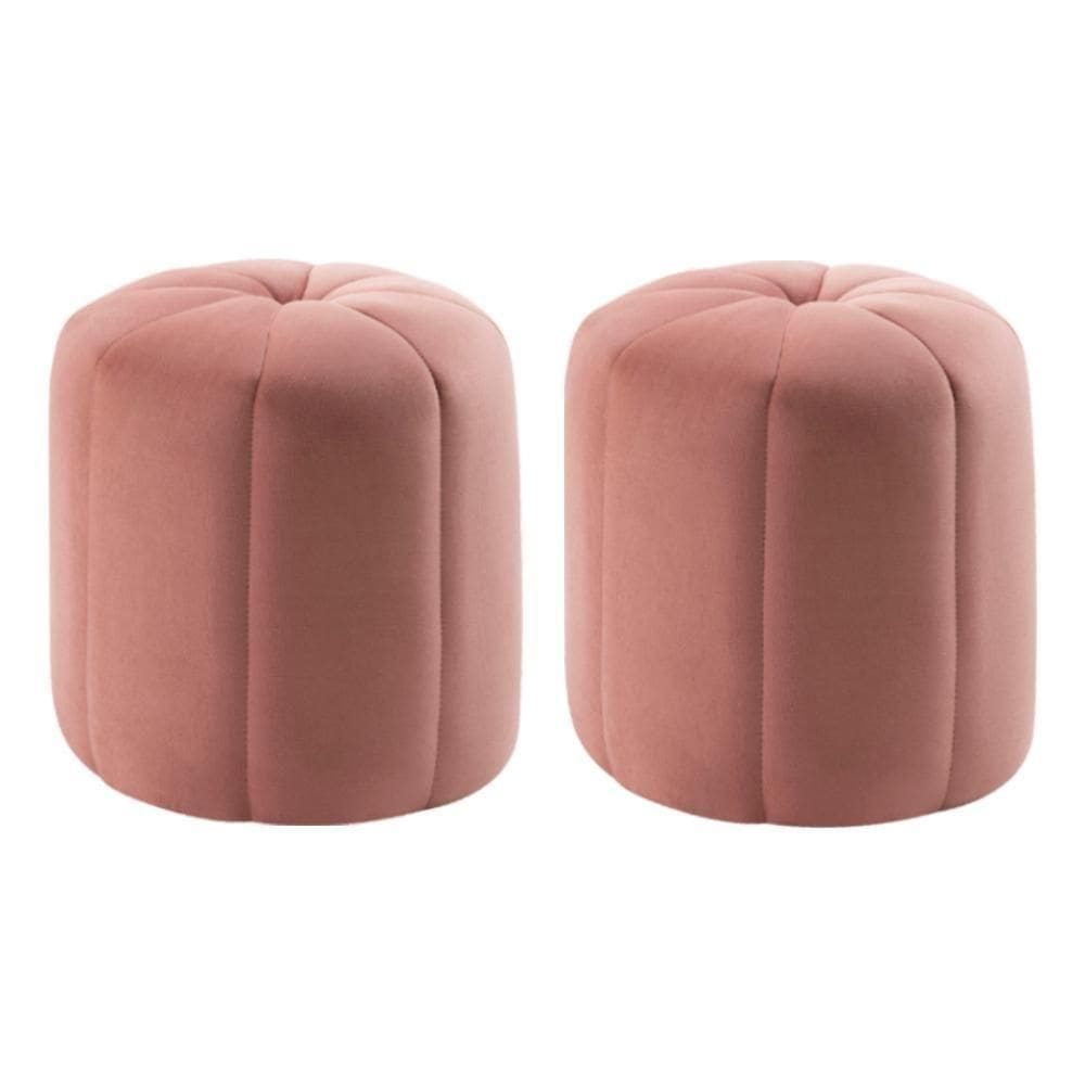 Kit 2 Puff Puf Para Sala P09 Veludo Rosa Dmobiliario Rosa
