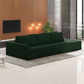 Sofá Ilha Modulado Milos 342cm Puff Lateral Veludo Verde G33 - Gran Belo