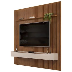 Painel Para Tv 75 Pol Ripado Com Bancada Suspensa 275x240cm Pratisk D04 Freijó-off White - Mpozenato