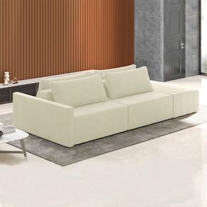 Sofá Ilha Modulado Milos 232cm Puff Lateral Veludo Bege G33 - Gran Belo