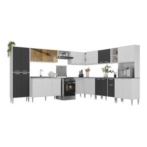 Armário De Cozinha Completa Modulada 11 Pçs Siena Multimóveis Mp2241 Branco-preto Branco-preto