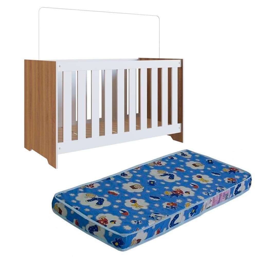 Berço Mini Cama 3x1 Com Colchao La013 Nogal Manchester Branco Comm Nogal Manchester Branco