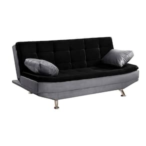 Sofá Cama Valencia 3 Lugares Reclinável Material Sintético Preto Com Chumbo