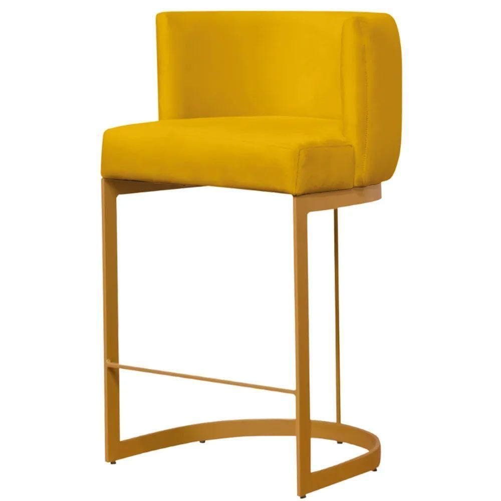 Banco Banqueta Emília Para Cozinha Suede Amarelo Com Base Dourada Star Confort Amarelo Com Dourado