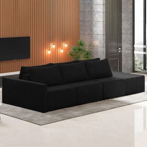 Sofá Ilha Modulado Milos 312cm Puff Lateral Veludo Preto G33 - Gran Belo