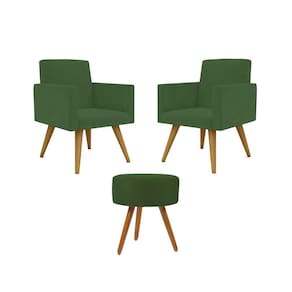 Kit 02 Poltronas Decorativas Pés Palito + 1 Puff Cor:verde