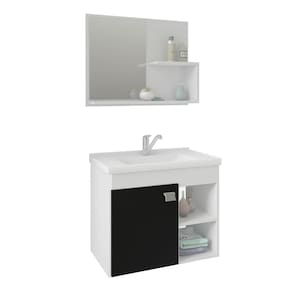 Conjunto Armário Para Banheiro 100% Mdf Bia Com Espelheira E Pia Mgm Móveis Branco/Preto/Preto