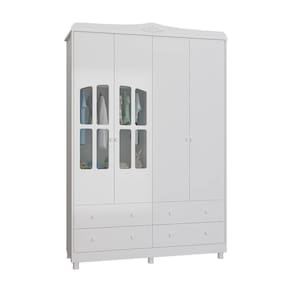 Guarda Roupas De Bebê 4 pts C- Janela E 4 Gavetas Peroba Branco Brilho Branco Brilho