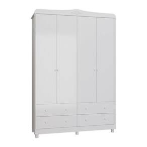 Guarda Roupas De Bebê 4 Portas E 4 Gavetas Elô New Móveis Peroba Branco Brilho Branco Brilho