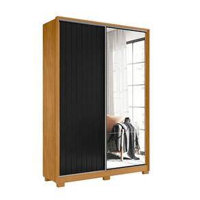 Guarda Roupa Com 2 Portas De Correr E 3 Gavetas Com Espelho Carvalho E Preto Carvalho Com Preto