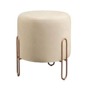 Puff Banqueta Mali Luxo Base Bronze Castellar Móbile Linho Bege Claro