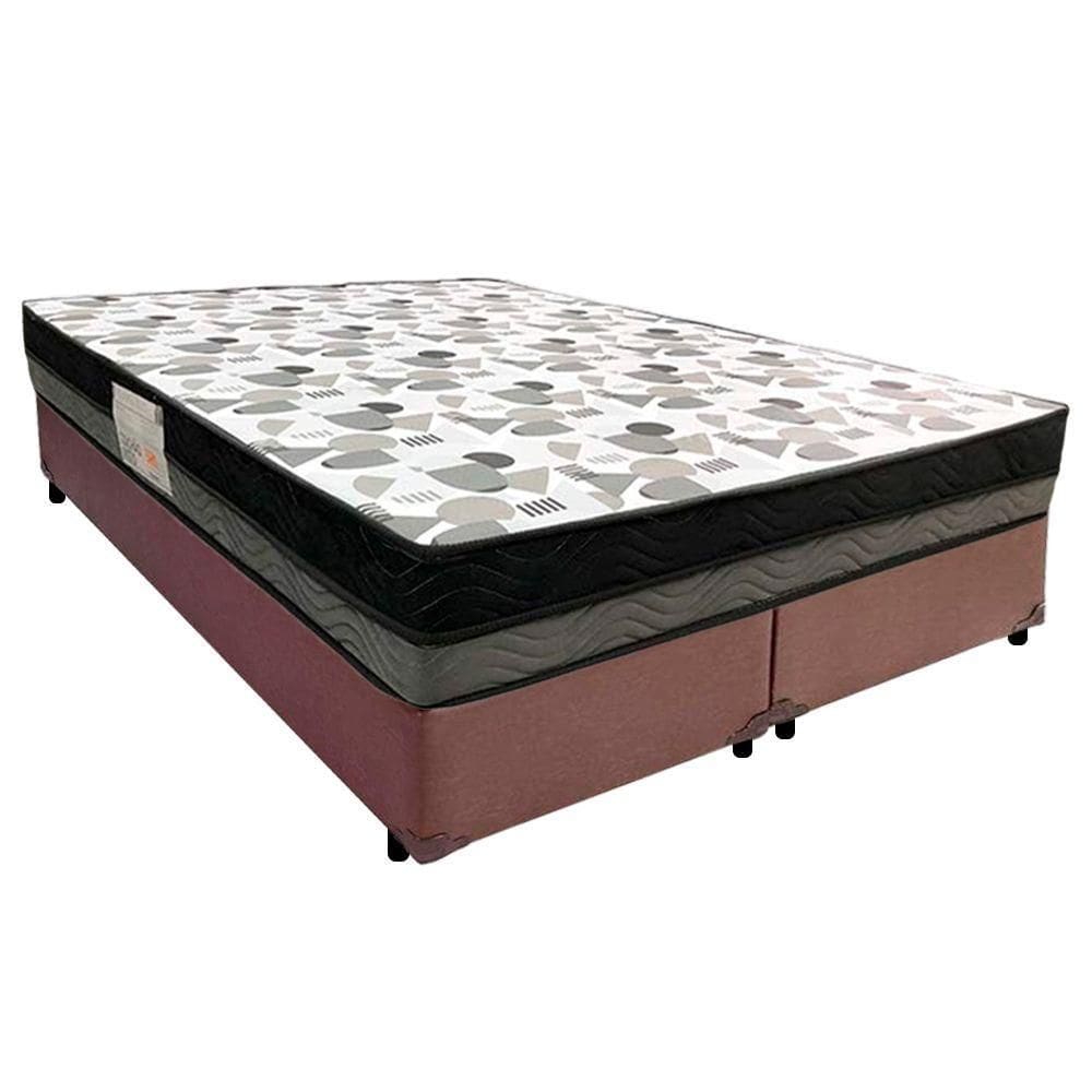 Cama Box Casal Sintético Bipartido + Colchão Ortobom Iso Dupla Face 60x138x188 Cor:marrom