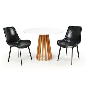 Mesa De Jantar Redonda Talia Branca 100cm 2 Cadeiras s Chicago Preto