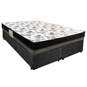 Cama Box Casal Suede Bipartido + Colchão Ortobom Iso Dupla Face 60x138x188 Cor:preto