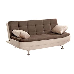 Sofá Cama Valencia 3 Lugares Reclinável Veludo Bege Marfim E Marrom Chocolate - Star Confort Bege Marfim E Marrom Chocolate