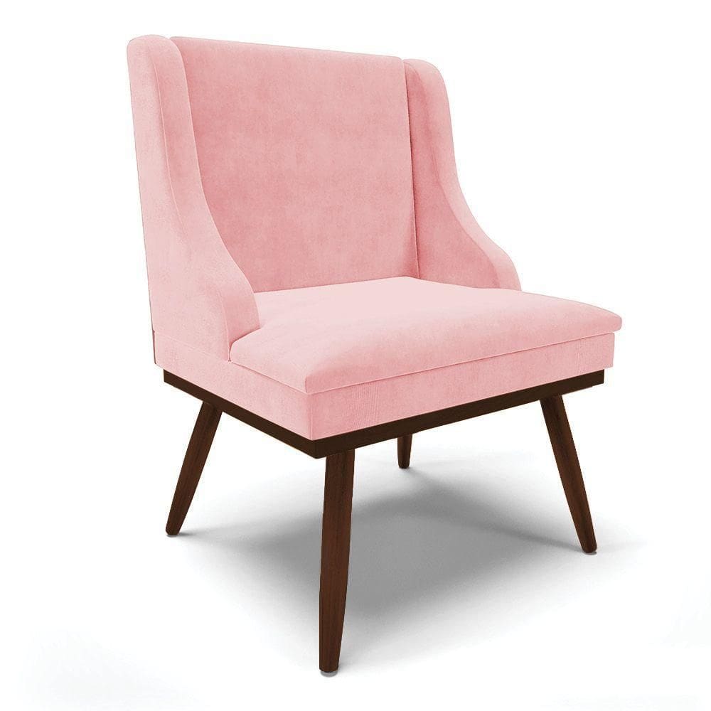 Cadeira De Jantar Liz Suede Base Fixa Madeira Pés Palito Tabaco - D`rossi Cor Rosa Bebê