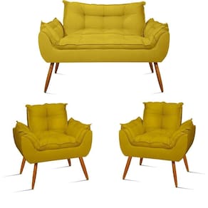 Kit Namoradeira Opala + 2 Poltronas Para Sala Balaqui Decor Cor:amarelo