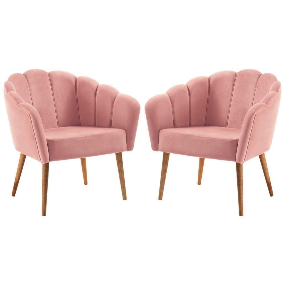Kit 2 Poltronas Decorativas Pes Tauari 7049 Veludo Rosa Dmobiliario Rosa