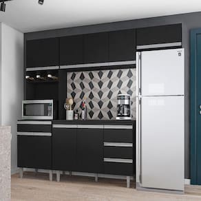 Cozinha Modulada Andréia 2,40m 10 Portas 4 Gavetas E Balcão Com Tampo Preto - Ajl