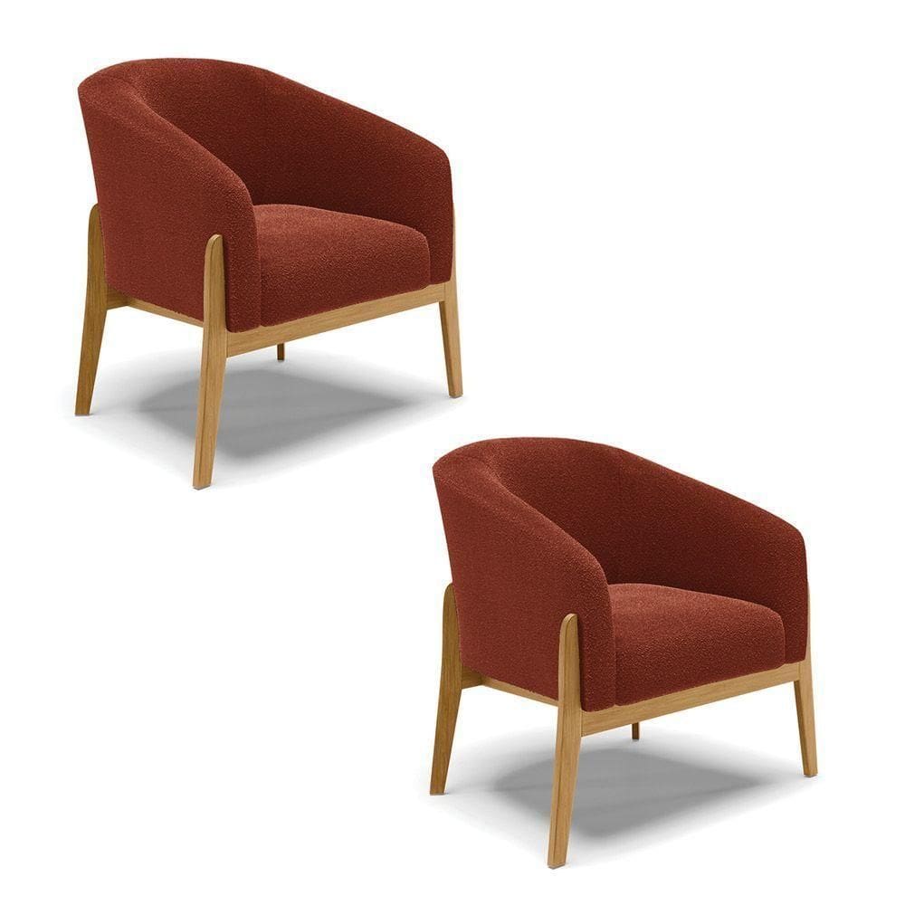 Kit 2 Poltronas Stella Bouclê Terra Base Madeira Castanho - D`rossi