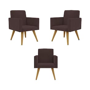 Kit 03 Poltronas Decorativa Sala Balaqui Decor Marrom