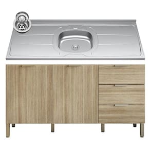 Balcão Gabinete Com Pia Inox 160cm Charm K02 Freijó - Mpozenato