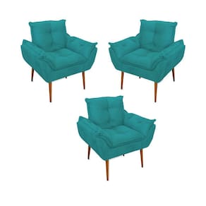 Kit 03 Poltronas Opala Confortável Sala, Quarto Cor:azul Turquesa