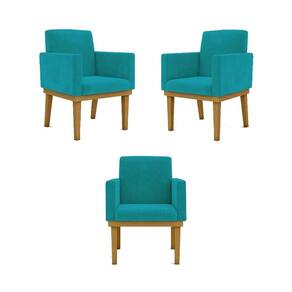 Kit 03 Poltronas Base Reforçada - Sala Quarto Escritorio Cor:azul - Turquesa