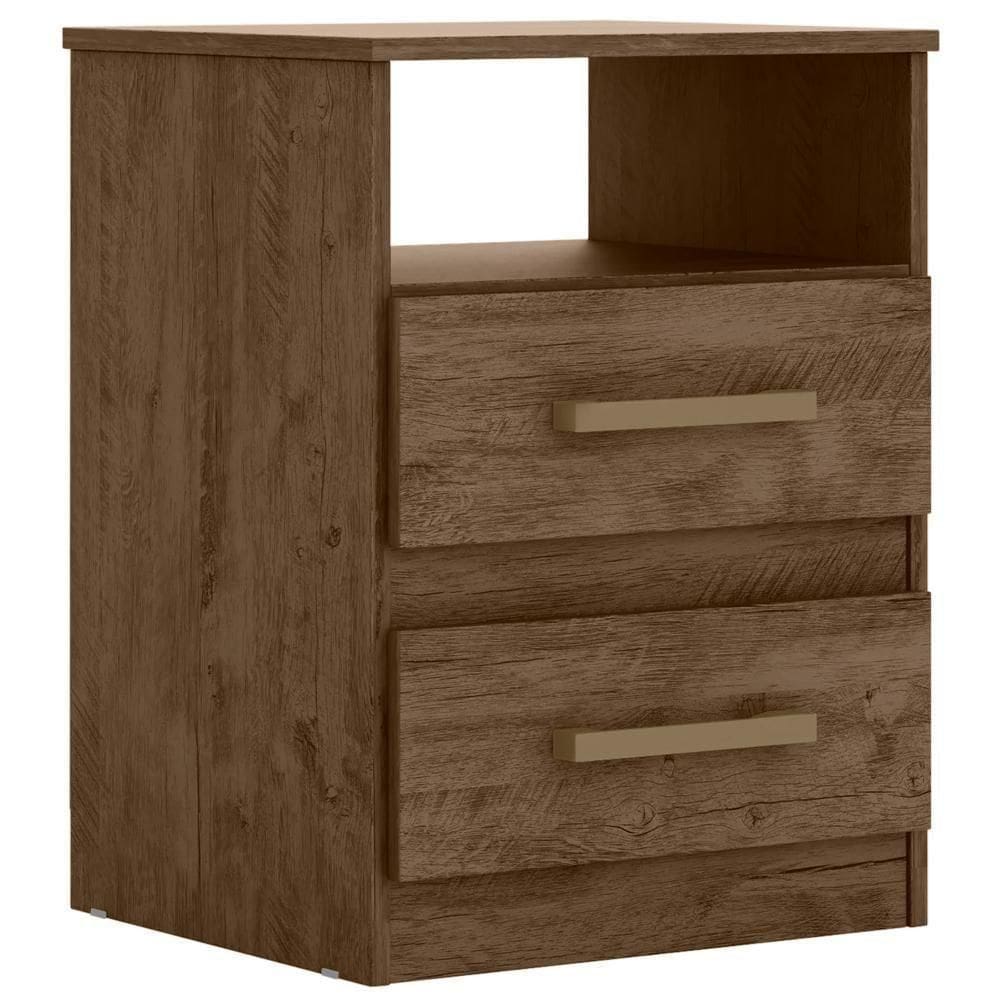 Mesa De Cabeceira 2 Gavetas 7093 Castanho Wood Avela Wood Off White Moval Castanho