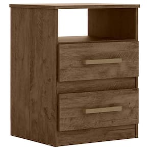Mesa De Cabeceira 2 Gavetas 7093 Castanho Wood Avela Wood Off White  Moval Castanho