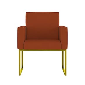 Cadeira Poltrona Moderna Com Base De Ferro Dourado Reforçada Cor: Terracota
