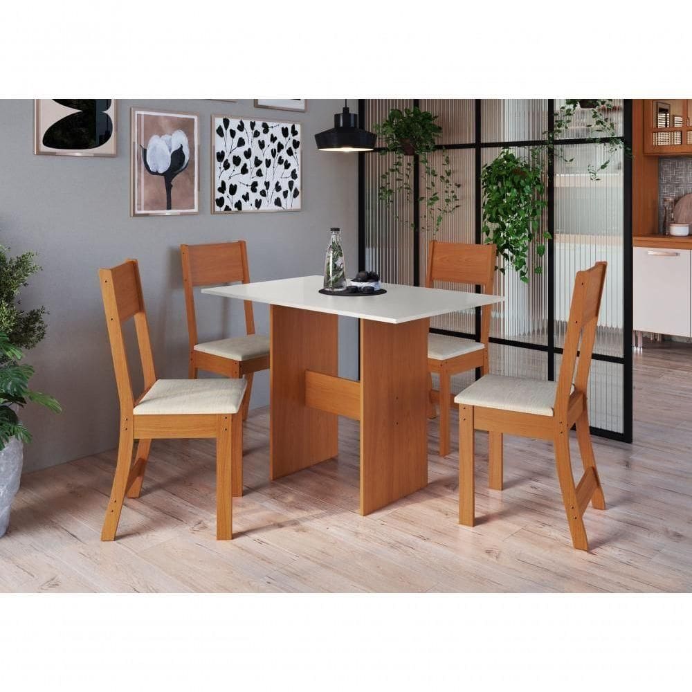 Conjunto Sala De Jantar Karla Mesa 108cm Com 04 Cadeiras Freijó/off White Indekes Freijó/off White