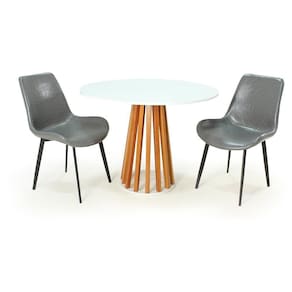 Conjunto Mesa De Jantar Redonda Talia Branca Amadeirada 100cm  2 Cadeiras s Chicago  Cinza Escuro