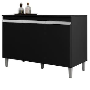 Balcao Com Tampo 120 Cm 3 Portas Manu Preto Reajl Preto