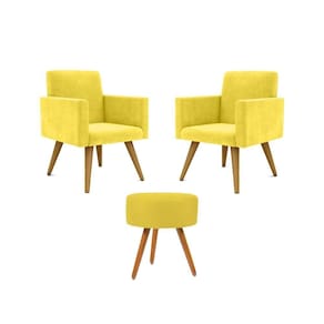 Jogo 02 Poltronas Decorativas + Puff Redondo Cor: Amarelo