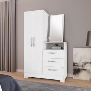 Cômoda C/ Espelho 2 Portas 3 Gavetas Branco/rosa Nt5165 Notável Móveis Branco