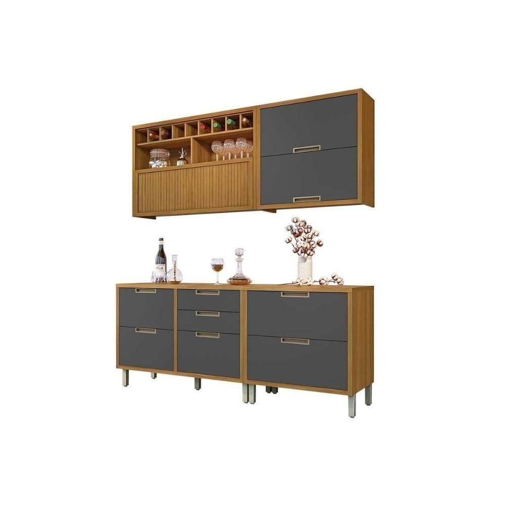 Cozinha Completa Imperatriz 4 Peças (2 Balcões + 2 Aéreos) C4p23 Freijo/grafite - Nesher