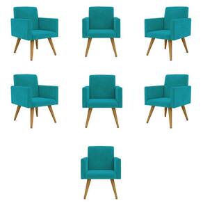 Kit 07 Cadeiras Poltronas Decorativa - Escritório - Recepção Cor:azul-turquesa