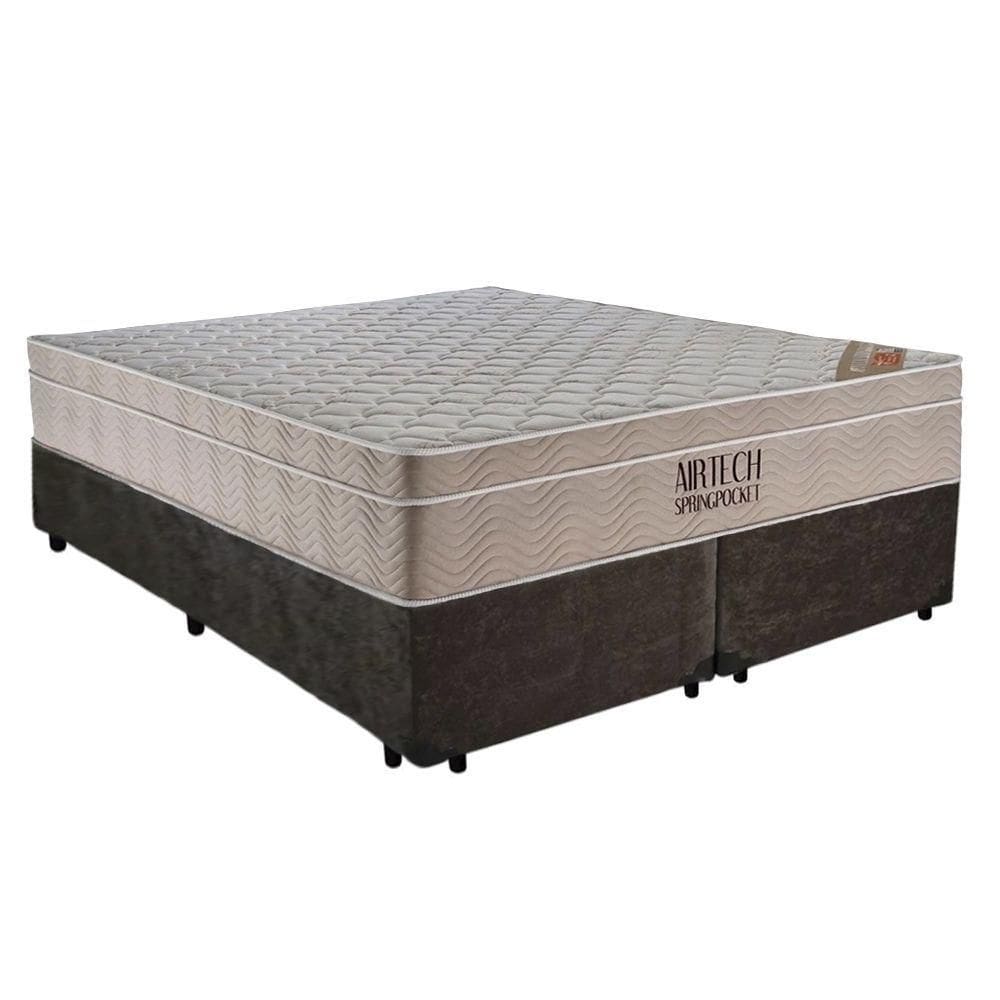 Cama Box Casal Suede Bipartido + Colchão Ortobom Airtech Molas Ensacadas 65x138x188 Cor:marrom