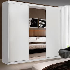Guarda Roupa Casal 3 Portas De Correr E 3 Espelhos Evidence Minastex Branco